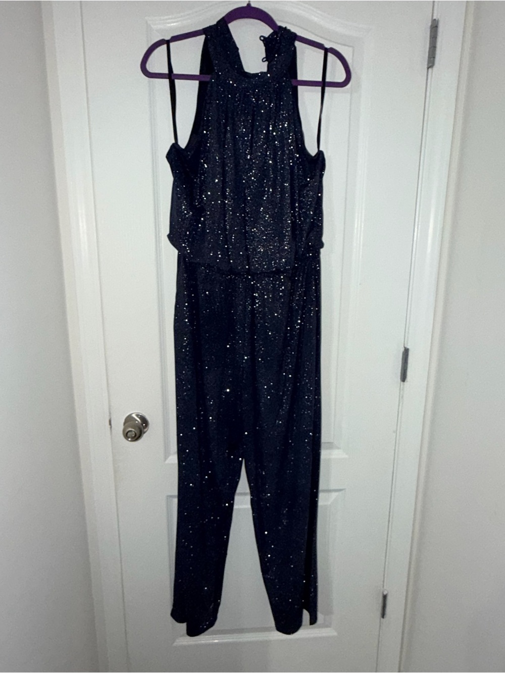 Enfocus Studio Navy Sparkle Halter Jumpsuit